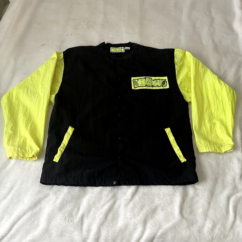 Vtg B-Club Baseball Jacket S/M Black Neon Yellow Coat Snap Retro Streetwear - Picture 13 of 14